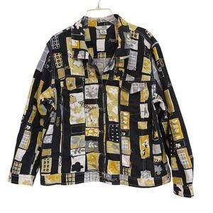 Stonebridge Signature Womens XL Cotton Denim Jacket Black Yellow Patchwork Dream